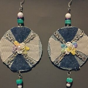 Handcrafted Denim and Bead Earrings